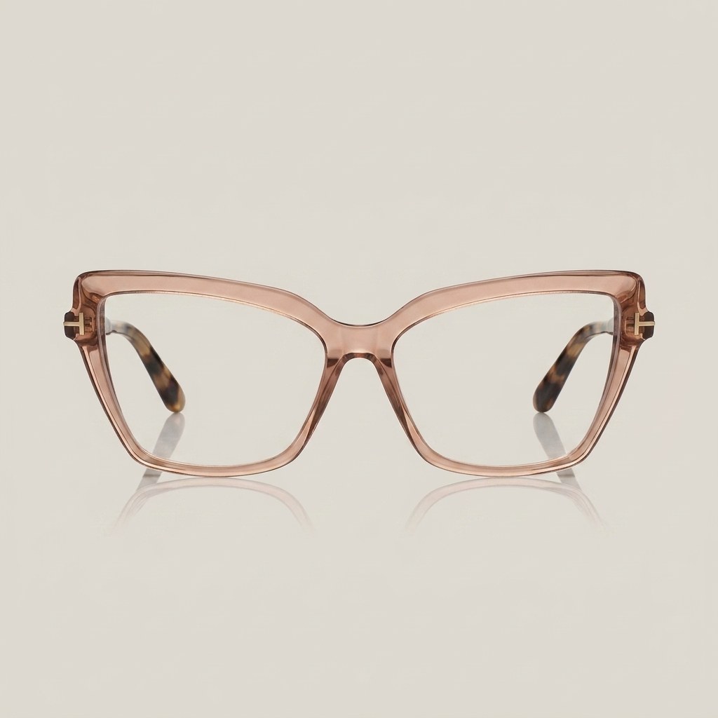 Óculos de grau cat-eye cristal rosé com hastes tartaruga